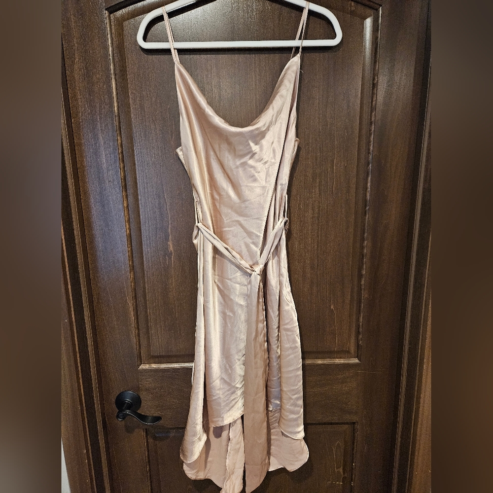 Silk Champagne Cowl Neck Dress